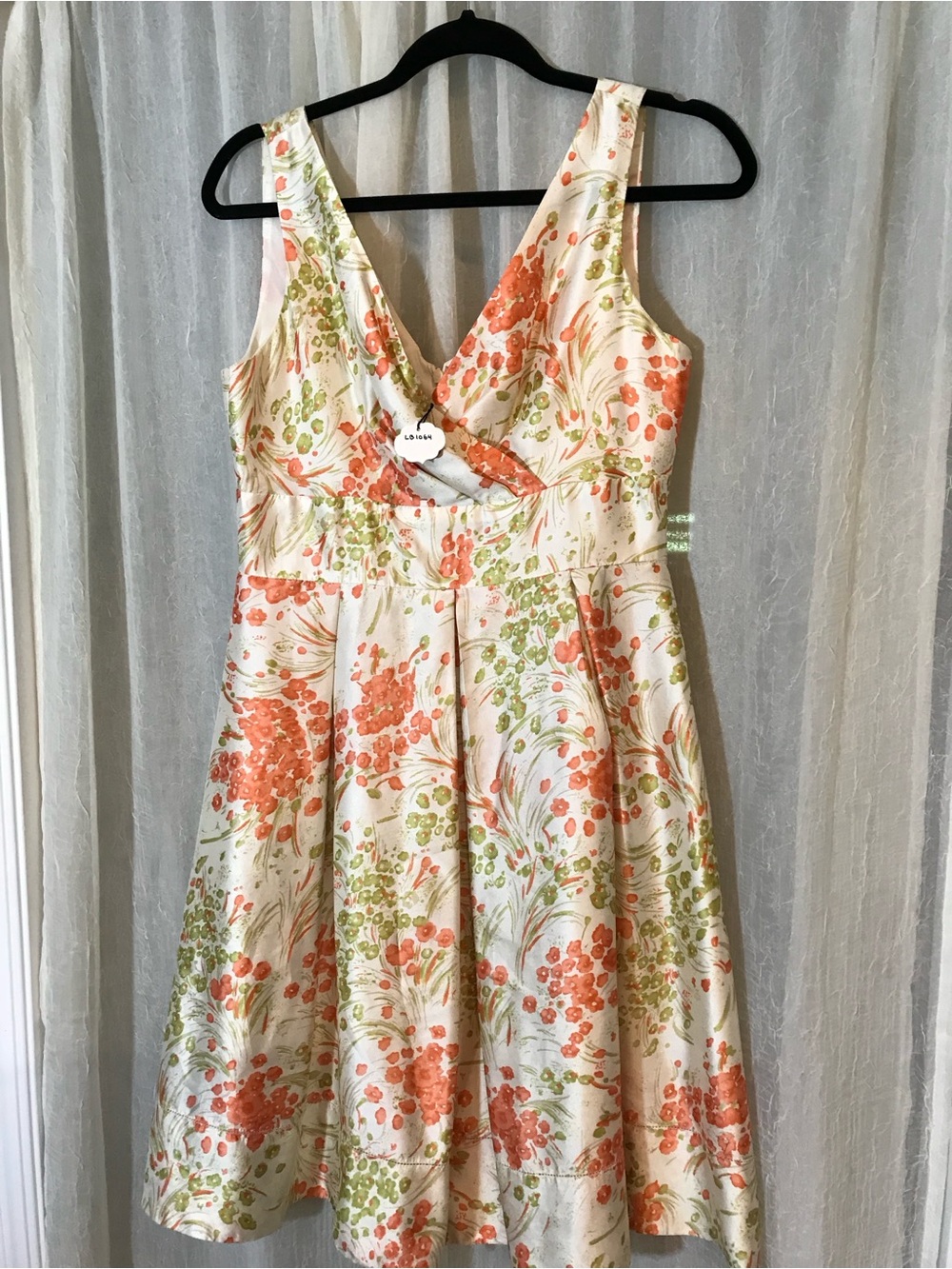 Talbots Cream Midi Dress with Coral and Green Floral Print